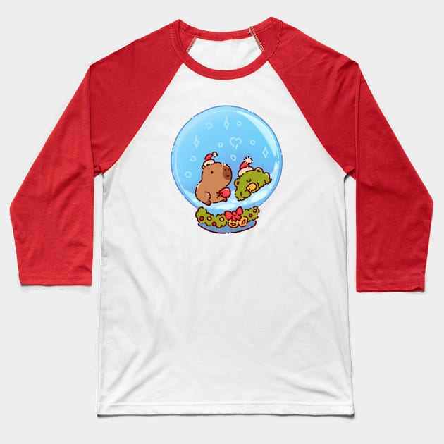 Capybara and a frog in a snow globe Baseball T-Shirt by Tinyarts